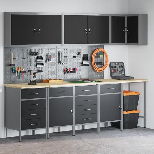 vidaXL 12-delige werkbank en pegboard set zwart MDF en, Doe-het-zelf en Bouw, Werkbanken, Nieuw, Verzenden
