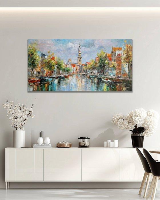 StefanoArt - Amsterdam Canal, Antiek en Kunst, Kunst | Schilderijen | Modern