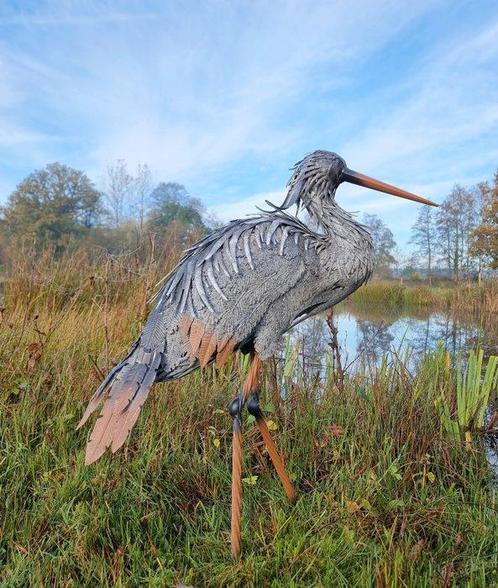 Beeldje - Levensechte reiger XL - metal, Antiquités & Art, Curiosités & Brocante