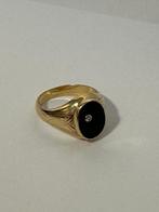 Ring - 18 karaat Geel goud -  0.03ct. tw. Onyx - Diamant, Handtassen en Accessoires, Ringen, Nieuw