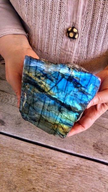labradoriet Gouden + Turquoise kleuren - Hoogte: 12 cm -