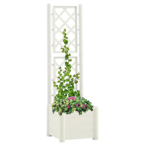 vidaXL Plantenbak met latwerk 43x43x142 cm PP wit, Tuin en Terras, Bloempotten, Nieuw, Verzenden