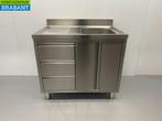 RVS Spoeltafel Spoelbak klapdeuren en laden 100 cm Horeca, Ophalen of Verzenden, Nieuw in verpakking