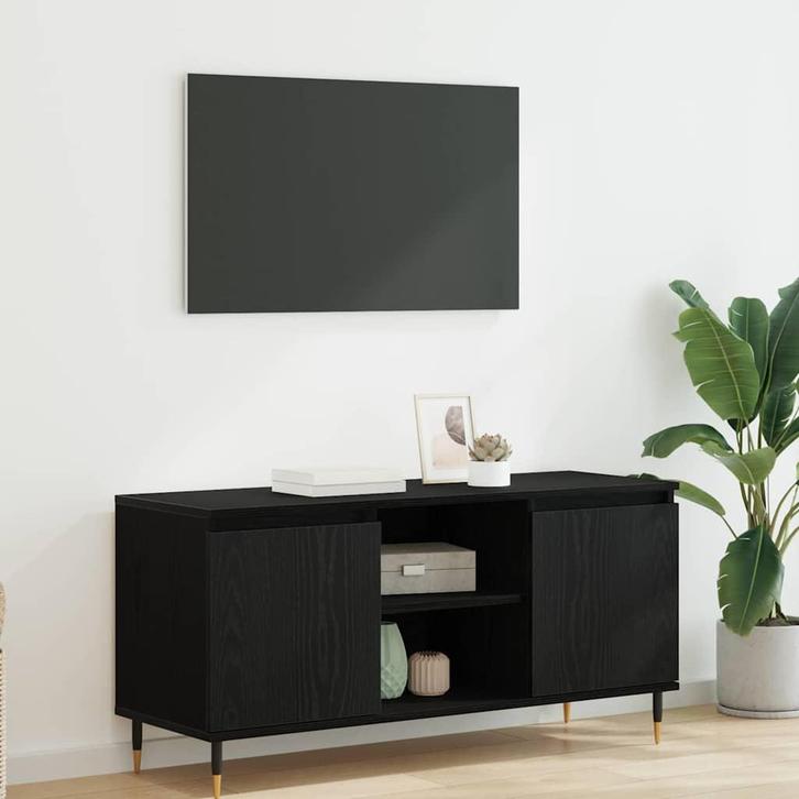 vidaXL TV Kast Zwart Eiken 104 x 35 x 50 cm Bewerkt hout, Huis en Inrichting, Kasten |Televisiemeubels, Nieuw, Verzenden