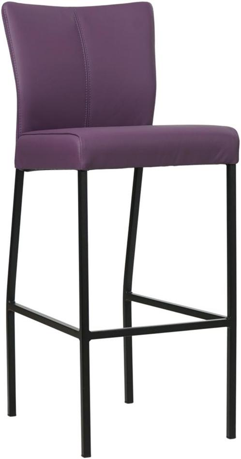 Paarse leren moderne barkruk - poot vierkant zwart - Toledo, Huis en Inrichting, Barkrukken, 90 cm of meer, Met voetsteun, 1 kruk