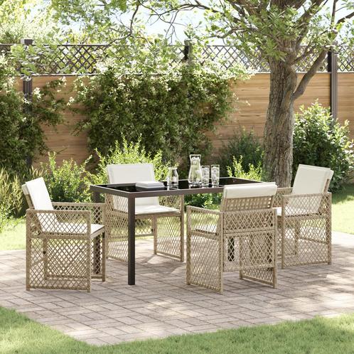 vidaXL 5-delige tuinset met kussens in beige poly rattan, Tuin en Terras, Tuintafels, Nieuw, Verzenden