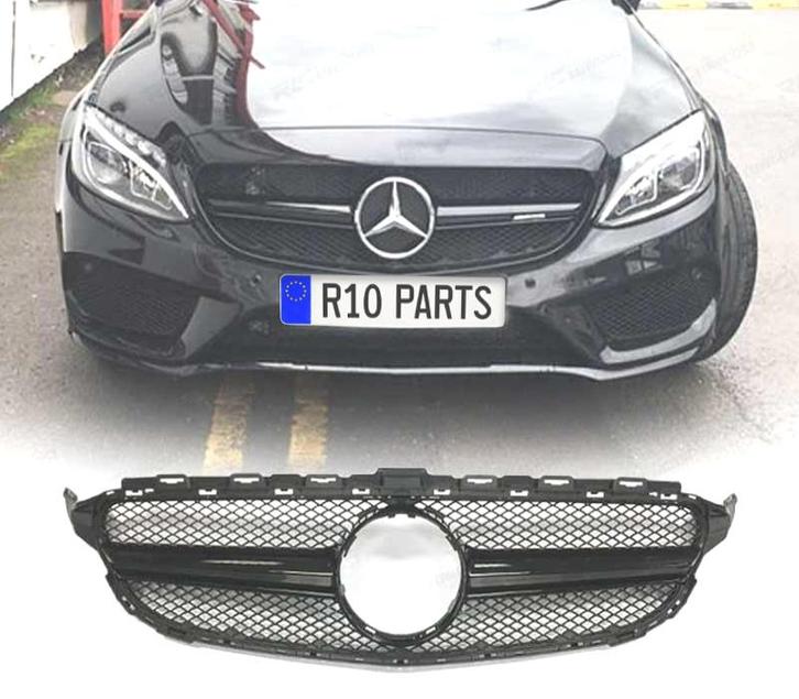 GRILLE MERCEDES W205 14-18 LOOK AMG C63 CAMÉRA NOIR BRILLANT, Auto-onderdelen, Carrosserie, Verzenden