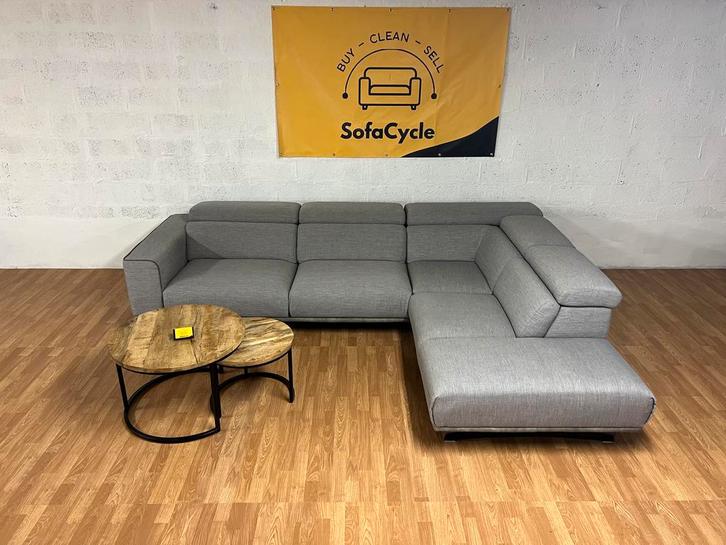 Grijze L-vormige zetel - verstelbare hoofdsteunen- SofaCycle, Huis en Inrichting, Zetels | Zetels en Chaises Longues, Nieuw, Ophalen of Verzenden