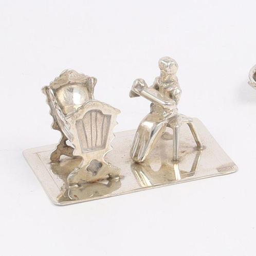 Visser, Moeder bij Wieg, Slee - NO RESERVE - Miniatuur, Antiek en Kunst, Antiek | Zilver en Goud