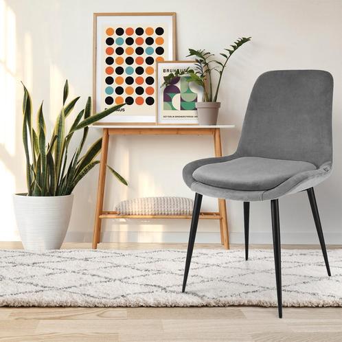 Direct leverbaar | Eetkamerstoel velvet grijs | Aanbieding, Huis en Inrichting, Stoelen, Grijs, Eén, Nieuw, Stof, Verzenden