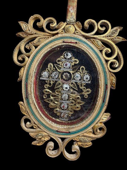 Reliekhouder - Hout, Zilver, Glas, Textiel - 1850-1900 - Het, Antiek en Kunst, Kunst | Niet-Westerse kunst