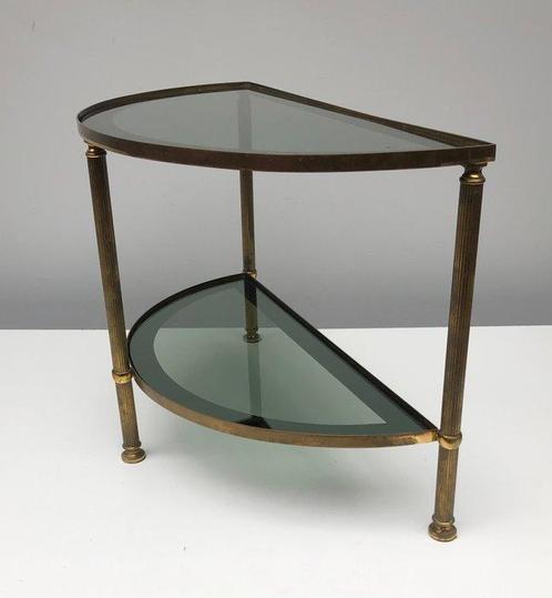 Bijzettafel - Glas, Messing - Mid-Century Sidetable, Antiek en Kunst, Kunst | Designobjecten
