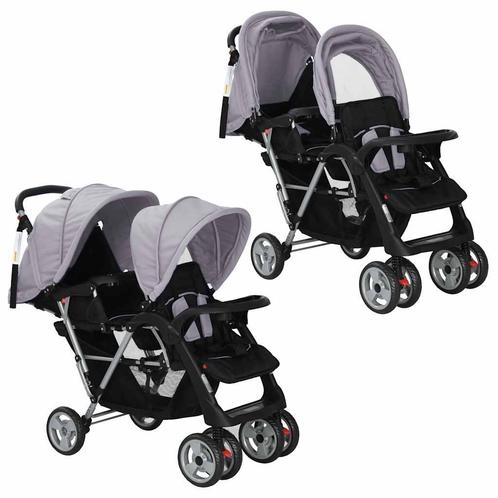 vidaXL Kinderwagen dubbel staal grijs en zwart, Kinderen en Baby's, Kinderwagens en Combinaties, Nieuw, Verzenden