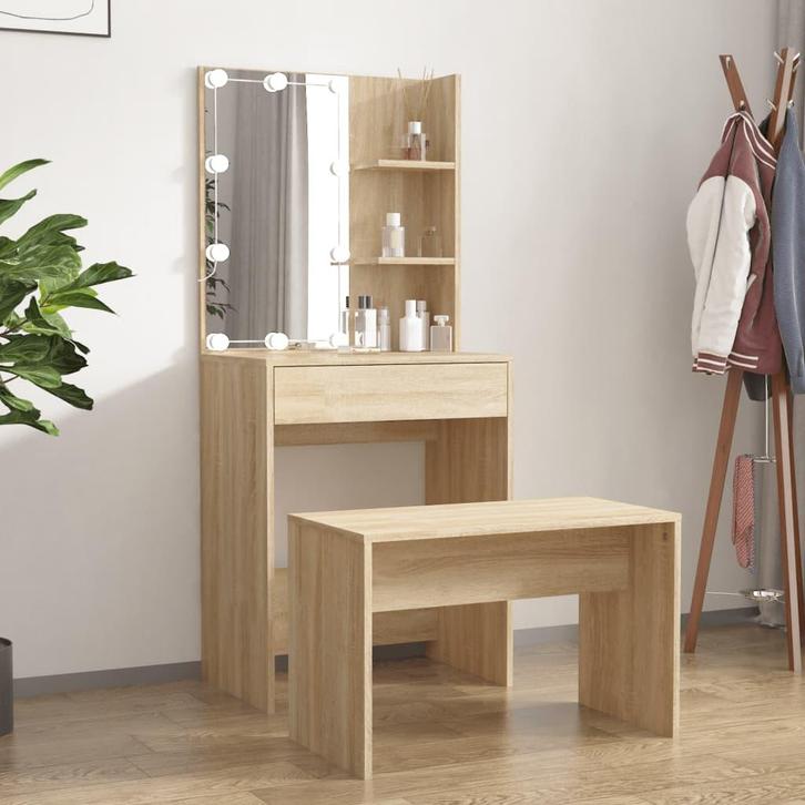 vidaXL Kaptafelset met LEDs bewerkt hout sonoma, Huis en Inrichting, Tafels | Kaptafels, Nieuw, Verzenden
