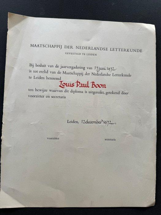 Louis Paul Boon - Oorkonde - 1972, Antiek en Kunst, Antiek | Boeken en Manuscripten