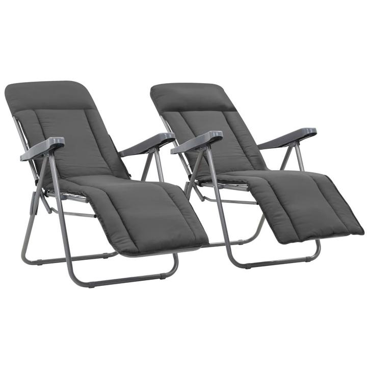 vidaXL Tuinstoelen met kussen inklapbaar 2 st grijs, Tuin en Terras, Tuinstoelen, Nieuw, Verzenden
