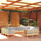 vidaXL 12-delige Loungeset met grijze kussens massief, Tuin en Terras, Tuinsets en Loungesets, Verzenden, Nieuw, Loungeset