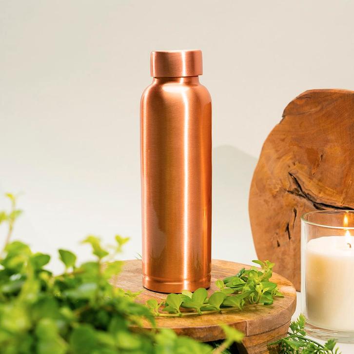Puur Koperen Waterfles Glad - 1 liter, Sport en Fitness, Gezondheidsproducten en Wellness, Ophalen of Verzenden