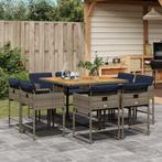 vidaXL 9-delige Tuinset met kussens poly rattan grijs, Verzenden, Nieuw, Tuinset