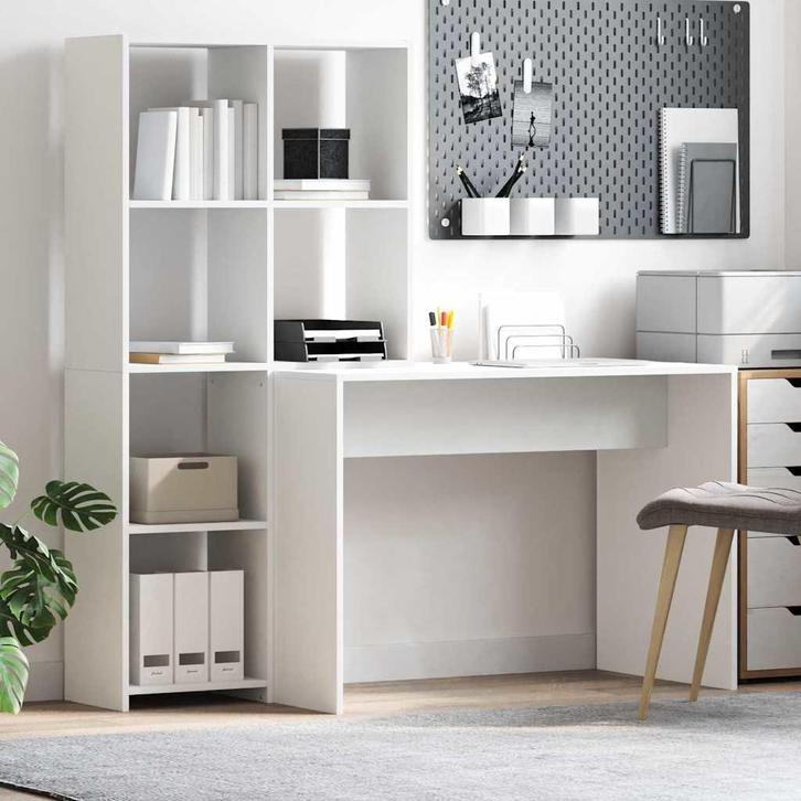 vidaXL Bureau met plank Wit 138.5 x 55 x 143 cm Bewerkt hout, Huis en Inrichting, Bureaus, Nieuw, Verzenden