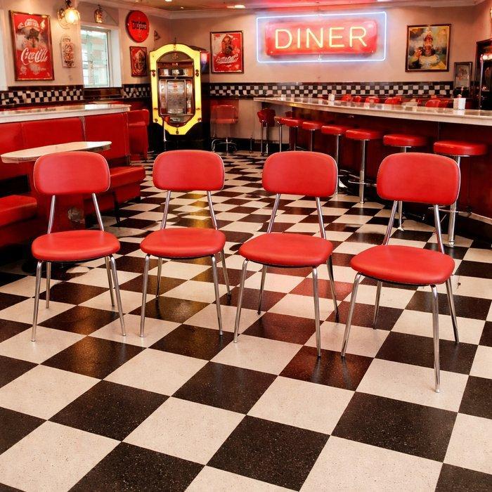 Stoel - gechromateerd staal, Synthetisch leder - Vier, Antiek en Kunst, Kunst | Designobjecten