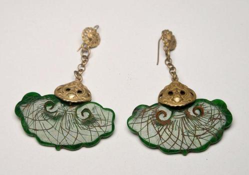 Jade - Zilver - Oorbellen - 925 - Chinese vleermuis, Antiek en Kunst, Kunst | Niet-Westerse kunst
