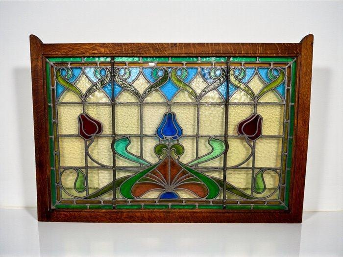Jugendstil Glas-in-loodraam - 1910-1920 - 66x99cm/ 6,75Kg, Antiquités & Art, Art | Objets design