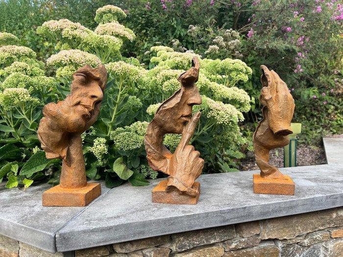Sculptuuur voor buiten, Set van 3 – Horen, Zien & Zwijgen -, Antiek en Kunst, Curiosa en Brocante