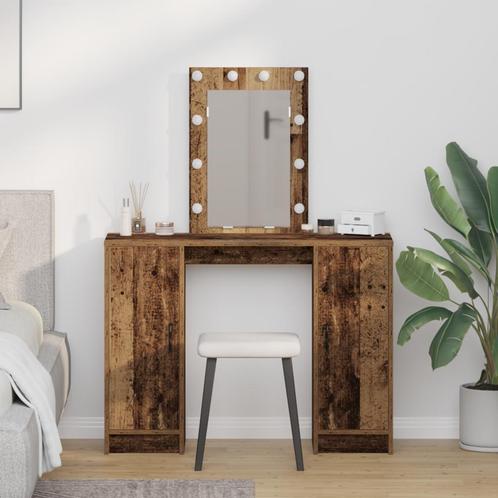vidaXL Kaptafel met LED-lampjes Oud Hout 102x33x135 cm, Huis en Inrichting, Tafels | Kaptafels, Nieuw, Verzenden