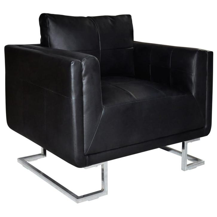 vidaXL Fauteuil met verchroomde poten kubus kunstleer zwart, Huis en Inrichting, Fauteuils, Nieuw, Verzenden