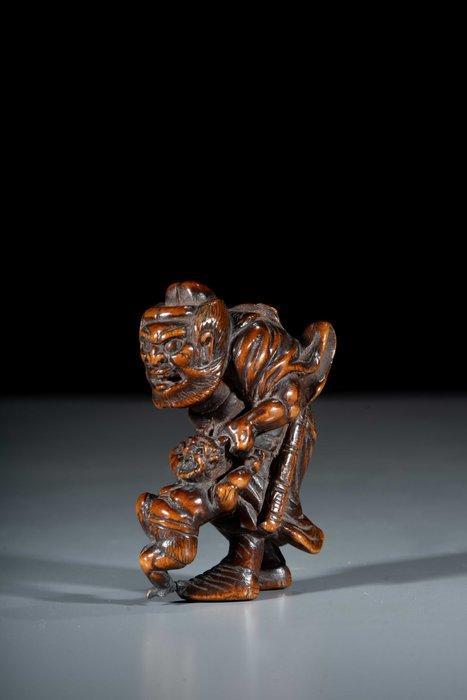 Een Japanse boxwood netsuke van Shki die een Oni gevangen, Antiek en Kunst, Antiek | Overige Antiek