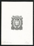 Italië 1896 - 5 cent wapenschild, zeldzame zwarte proefdruk, Timbres & Monnaies, Timbres | Europe | Italie
