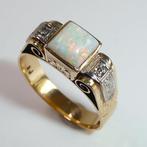 Ring - 14 karaat Geel goud, Witgoud Opaal - Diamant - Gr. 56