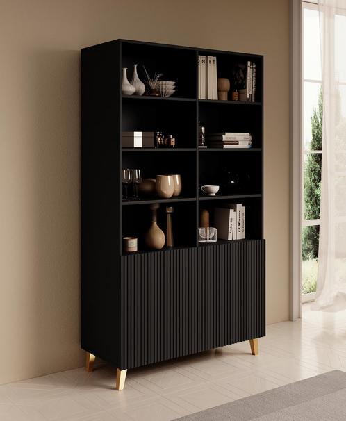 Meubella | Boekenkast zwart 100cm lattenpatroon, Huis en Inrichting, Kasten | Boekenkasten, 25 tot 50 cm, Nieuw, 100 tot 150 cm