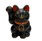 Beeldje - Large Vintage Black Maneki-neko (Right Paw Raised)