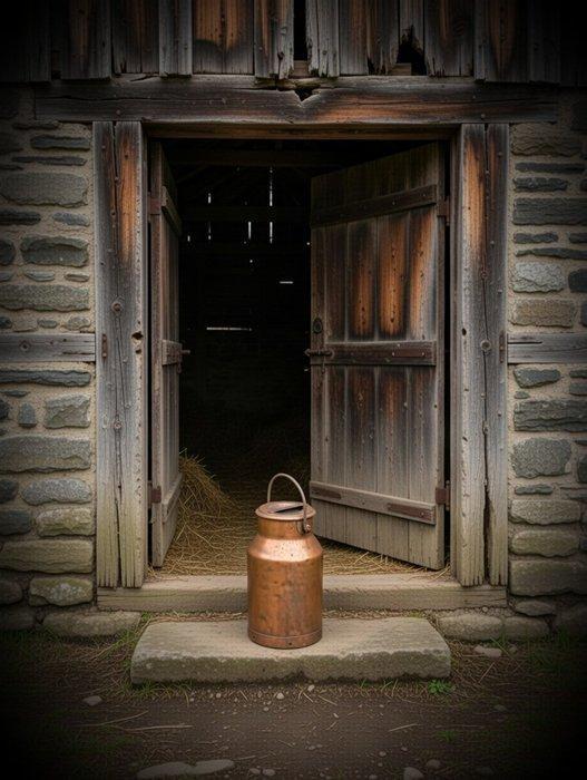 Kruik - art populaire - koperachtig metaal - Melkkan, Antiek en Kunst, Curiosa en Brocante