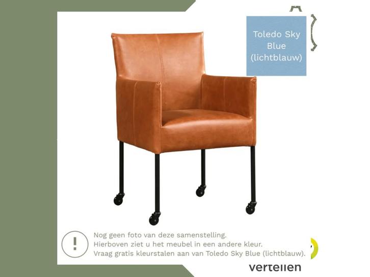 Leren eetkamerstoel Desire - Toledo Sky Blue (lichtblauw) -, Huis en Inrichting, Stoelen, Blauw, Eén, Nieuw, Leer, Ophalen of Verzenden