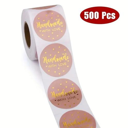 500 stickers labels rol handmade with love rose rosé  kraft, Maison & Meubles, Accessoires pour la Maison | Plantes & Fleurs artificielles