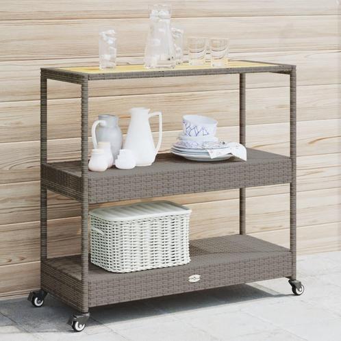 vidaXL Keukentrolley 3-laags poly rattan en massief, Huis en Inrichting, Keuken | Keukenbenodigdheden, Nieuw, Verzenden
