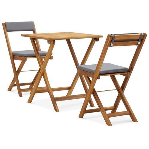 vidaXL 3-delige Bistroset inklapbaar met kussens massief, Tuin en Terras, Tuinsets en Loungesets, Nieuw, Verzenden