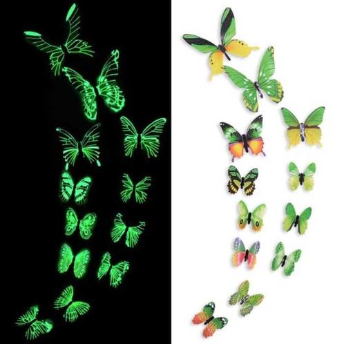 Glow in the Dark Vlinders - 12 Stuks - Lichtgevende, Huis en Inrichting, Woonaccessoires | Wanddecoraties, Nieuw, Verzenden
