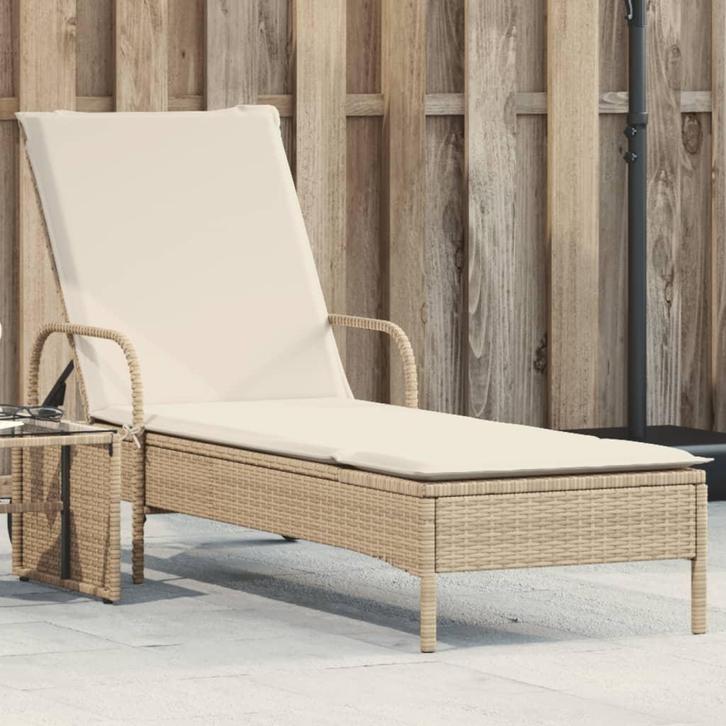 Ligbed beige | Tweede kansje | Flexibele rugleuning, Tuin en Terras, Ligbedden, Nieuw, Rotan, Verzenden