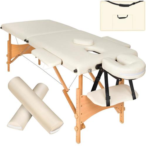 2 zones massagetafel-set met 5cm matras, rolkussens en houte, Sport en Fitness, Massageproducten, Verzenden