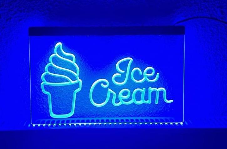 Ijssalon ijs neon bord lamp LED verlichting reclame lichtbak, Huis en Inrichting, Lampen | Overige, Nieuw, Verzenden