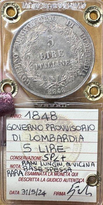 Tijdelijke regering van Lombardije. 5 Lire 1848 rami lunghi, Postzegels en Munten, Munten | Europa | Niet-Euromunten