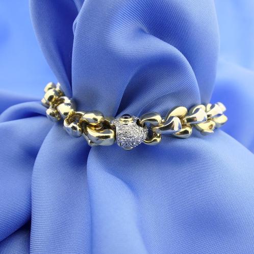 18 Krt. Bicolor gouden armband met saffier en diamant 0,9..., Handtassen en Accessoires, Armbanden, Overige kleuren, Gebruikt