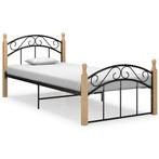 Bedframe 90x200 Zwart Metaal/Eik | Retour Deal | -40%, Huis en Inrichting, Slaapkamer | Bedden, 90 cm, Eenpersoons, Verzenden