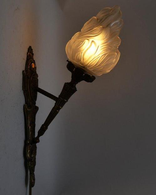 Wandlamp - Glas, Messing, Antiek en Kunst, Antiek | Overige Antiek