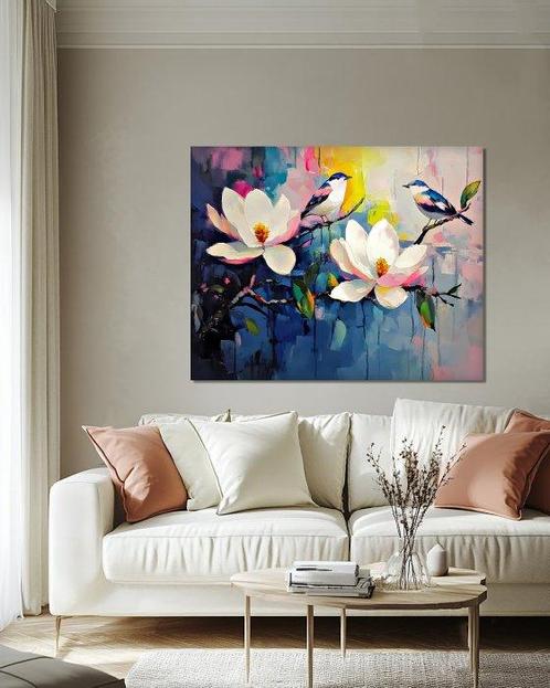Michael Mey - Birds on Magnolia Tree - XL, Antiek en Kunst, Kunst | Schilderijen | Modern