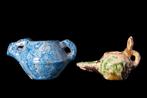 Seltsjoek Paar geglazuurde aardewerk olielampen  (Zonder, Antiek en Kunst